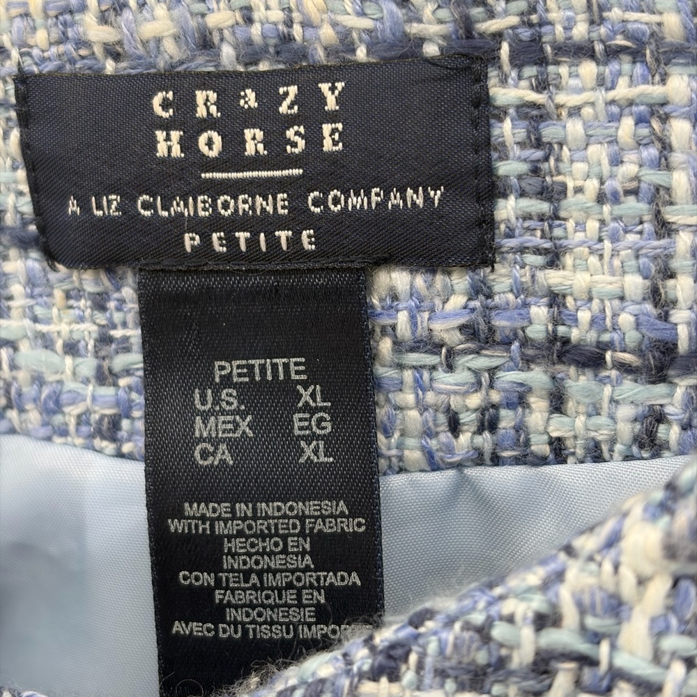 Crazy Horse Liz Claiborne Blue Tweed Blazer Women Size XLP - Picture 2 of 10
